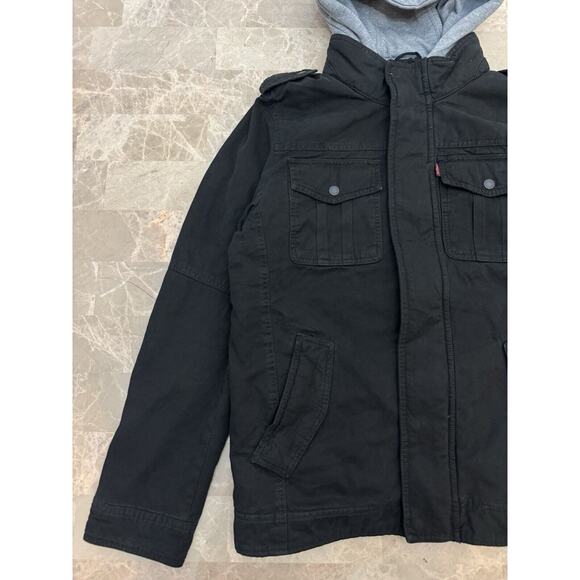 Levi's Mens Hooded Jacket Black Size Small Lm2jc364 Removable Lining Heavyweight - Picture 2 of 10